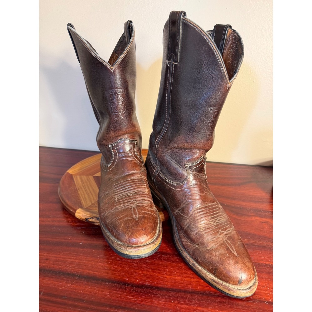 Chippewa Vintage Mens Brown Leather Western Cowboy Boots Made in USA